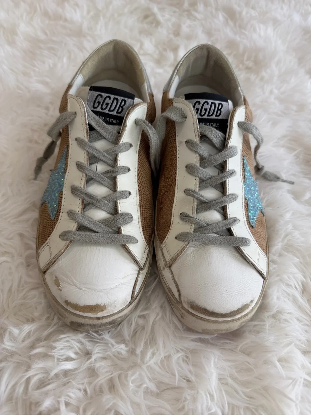 Golden Goose Deluxe Brand Super-Star GGDB Blue Glitter Star Size 37 US 7